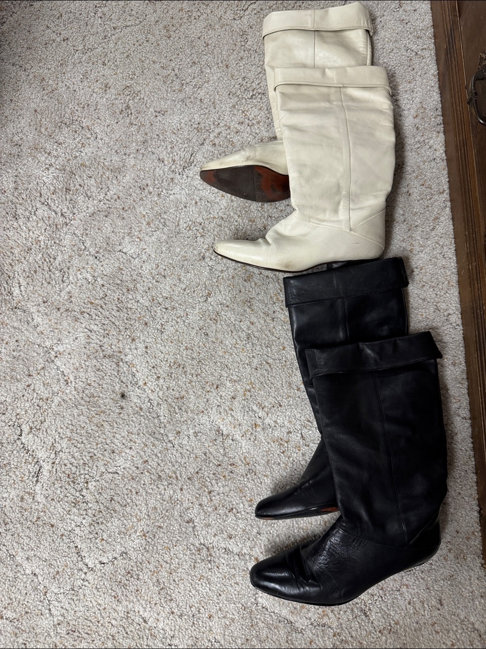 2 Pairs Nine West Cream & Black Leather Boots